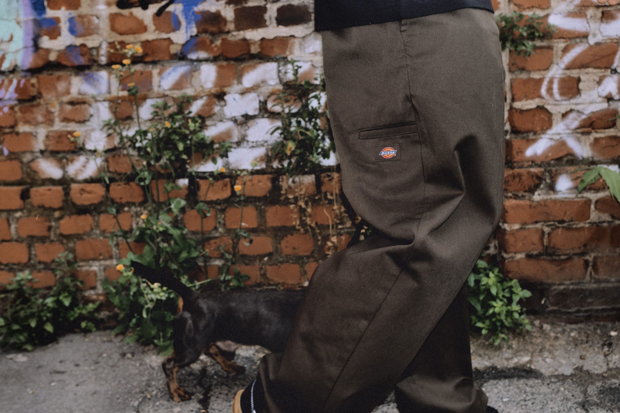 Dickies - Pantaloni in denim comodi marroni e bianchi a righe hickory